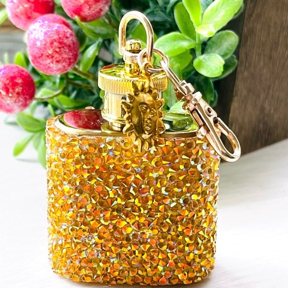 MINI FLASK crystal encrusted keyring IRIDESCENT keyfob CELESTIAL mini flask GOLD - Picture 8 of 13